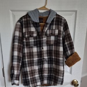 Plaid Brown and Gray Kids Hoodie